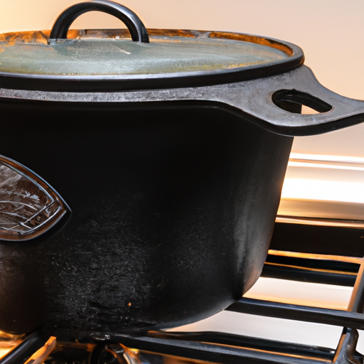 A Dutch oven placed on a stovetop, ready for cooking the perfect steak.